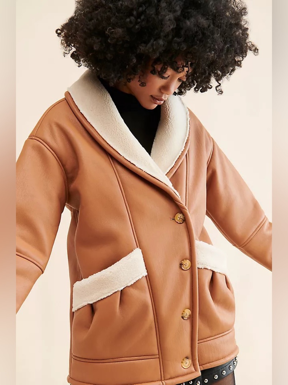 Anthropologie Blank NYC Vegan Leather Sherpa Lined Coat